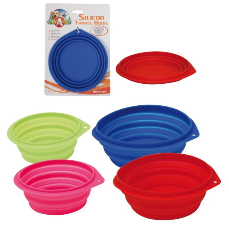 SILICONE TRAVELLING BOWL 1000 ml. MIXED COLORS