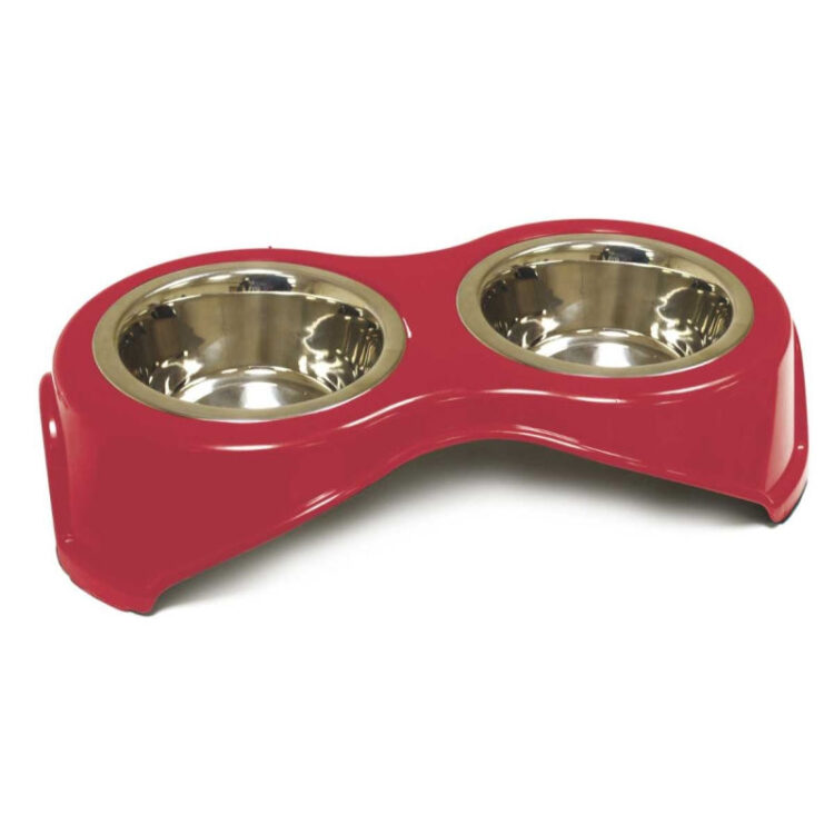 DOUBLE STEEL BOWL RED 2x400ml/14cm