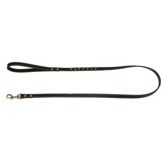 LEATHER LEASH WITH STUDS 1,5X120 cm. BLACK